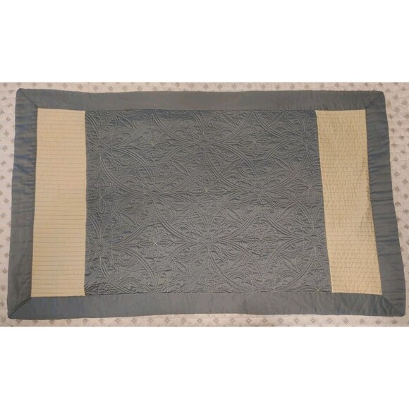 VTG Teal & Cream Contrast Stitching QUILTED SATIN King Sized Pillow SHAMS VGC - Picture 2 of 9